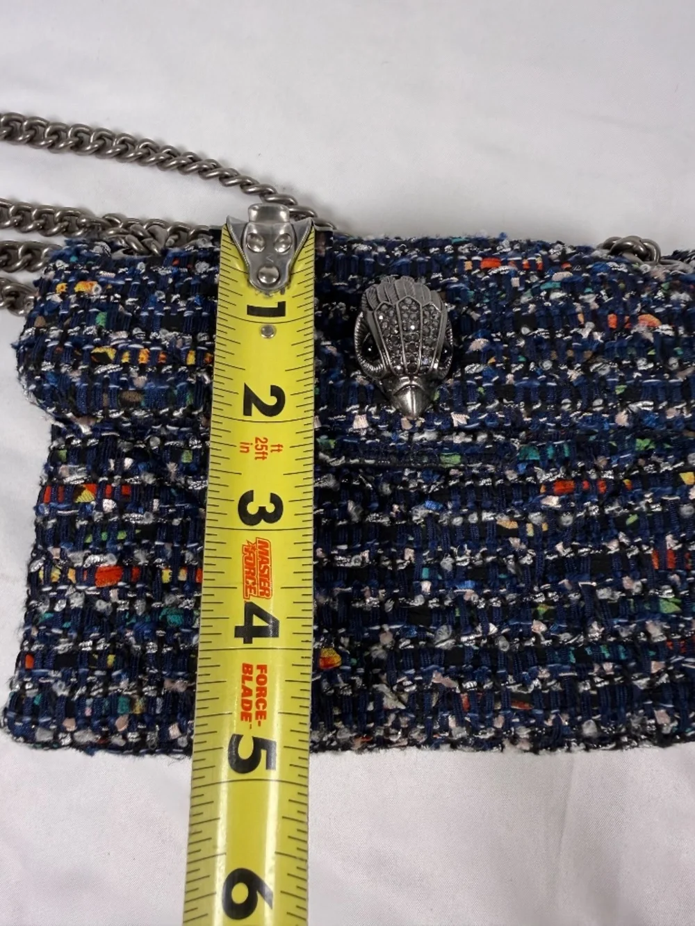 Kurt Geiger London Kensington Blue Multicolor Tweed Eagle Chain Bag